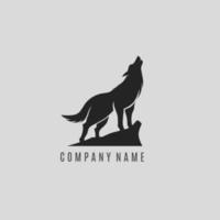 silhouette illustration of Howling Wolf with Moon logo design vector