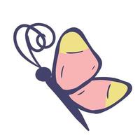 Doodle cartoon simple butterfly side view vector