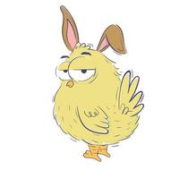 Funny chicken with rabbit ears looks half a turn vector