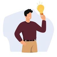 Business insight, creative thought and inspiration concept. Happy smart person finding solution and having brilliant idea.  Vector illustration.