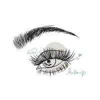 Eye with long eyelashes and thick eyebrow, delicate colors, graphics vector