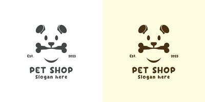 Pet food shop logo design illustration Shade concept for a simple minimalist flat silhouette. Vector icon of a dog biting a bone useful for dog and cat food businesses