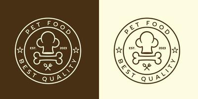 Pet food logo design illustration Flat concept of a simple minimalist emblem badge label In a circle, a chef's hat and a bone icon vector symbol idea useful for dog and cat food businesses