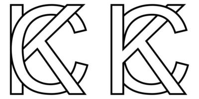 Logo sign kc and ck icon sign two interlaced letters K, C vector logo kc, ck first capital letters pattern alphabet k, c