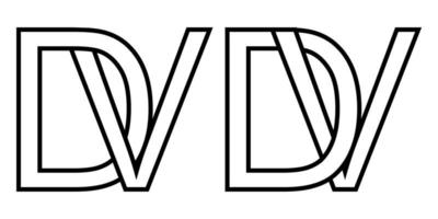 Logo vd and dv icon sign two interlaced letters V D, vector logo vd dv first capital letters pattern alphabet v d