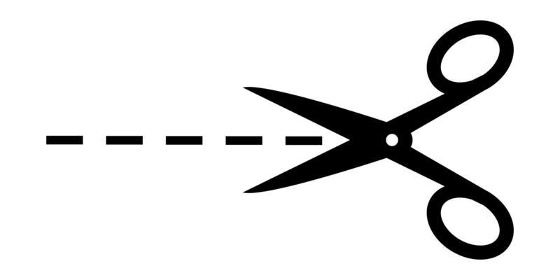 Scissors icon with cut lines, cut line icon stock illustration