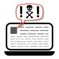 laptop warning malware, spam, online fraud, trojan, computer ransomware virus icon vector