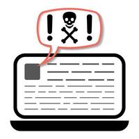 laptop warning malware, spam, online fraud, trojan, computer ransomware virus icon vector