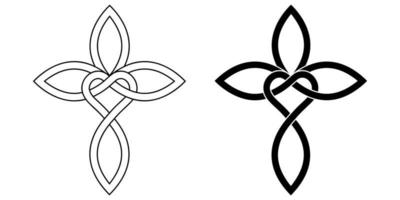 Sign of infinite love for God, heart with infinity symbol and cross, vector tattoo logo love and faith in God, calligraphic cross