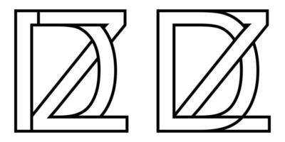 Logo zd and dz icon sign two interlaced letters Z D, vector logo zd dz first capital letters pattern alphabet z d