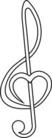 Musical sign treble clef with heart vector