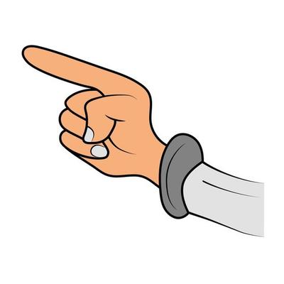 Cartoon finger hand, click comic cursor, pointer mouse tap arrow