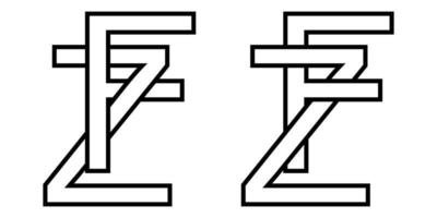 Logo sign fz and zf icon sign interlaced letters z, F vector logo zf, fz first capital letters pattern alphabet  z  f