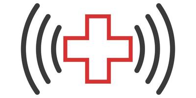 Icon online medicine emergency medical aid telemedicine red cross with waves information transfer vector