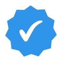 White check mark on the blue polygon 11 corners star badge icon of the verified user vector