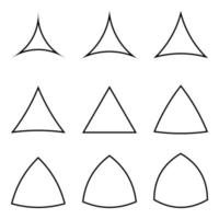 Set triangles with concave and convex sides, vector logo tattoo template triangle inflated and thin