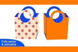 Shopping gift box with Round cut handle, shopping bag style box dieline template 3D box vector