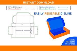 Mailer shipping box dieline template and 3D box design Box dieline and 3D box vector