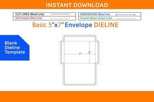 Envelope 5x7 inche or standard size dieline template and 3D envelope design Blank dieline template vector