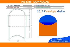 Envelope customized design 5.5x7.5'' dieline template and 3d design envelope Box dieline and 3D box vector