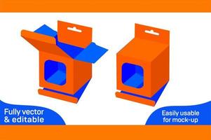 Mobile charger 3.50x3.50x3.50 inch box with window dieline template and 3D render 3D box vector