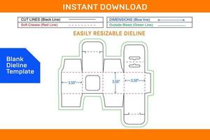 Mobile charger 3.50x3.50x3.50 inch box with window dieline template and 3D render Blank dieline template vector