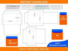 sobres morir cortar modelo y 3d sobres diseño caja dieline y 3d caja vector