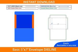 Envelope 5x7 inche or standard size dieline template and 3D envelope design Box dieline and 3D box vector