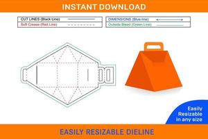 Food box Triangle with handle for bottle, mug, cosmetic dieline template and 3D box design Box dieline and 3D box vector