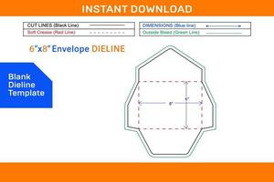 Envelope packaging 6x8 inch dieline template and 3D envelope design Blank dieline template vector