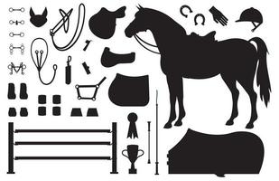 Vector set of hand drawn horse riding equipment silhouette