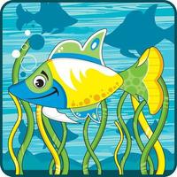 linda dibujos animados amarillo tropical pescado vector