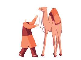 Muslim Man with Camel on White Background. vector