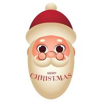 Merry Christmas Text with Glossy Santa Claus Face on White Background vector