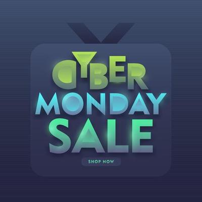 Gradient Glossy Cyber Monday Sale Text on Blue Background Can Be Used As Poster Design.