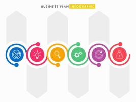 Colorful 6 Steps Timeline Infographic Icon on White Background for Business Plan. vector