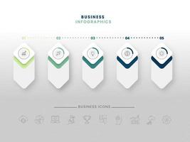 Five Steps Business Infographics Template Layout with Icons on Light Grey Background. vector