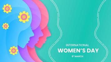 three heads silhouettes of women and flowers. blue, purple and pink. for women's day march 8 design. simple, modern and elegant concept. used for greeting card, background or banner vector