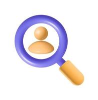 3D icon mesh Magnifying Glass Chooses Unique Avatar. Render Human Diversity, Uniqueness and Individuality. Concept of Difference and Leadership. Vector Illustration resume selection