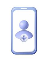3D Add user avatar Create group symbol in phone. New profile account smartphone. People blue icon and plus social media. Human, person trendy and modern vector in 3d style mesh