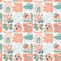 Floral seamless pattern spring with hand drawing wild flowers and animal. Simple scandinavian botanical design for fabrics, tile mosaic, scrapbooking. Vector illustration