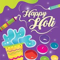 Colored holi festival poster with paint and pencils Vector illustration