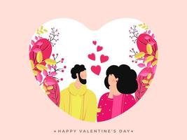 Faceless Lover Couple Character on Heart Shape Nature View with Pink Background for Happy Valentine's Day Celebration. vector