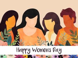 Faceless Female Group with Leaves and Flowers Decorated Background for Happy Women's Day Celebration. vector