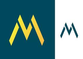 Yellow letter M design with gradient on green background vector