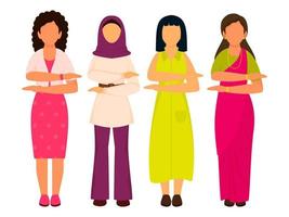 Diversity Women Making Equality Arm Gesture Of Each For Equal Symbol On White Background. vector