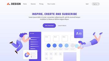 Landing Page or Hero Shot with Women Maintain the Website for Inspire, Create and Subscribe. vector