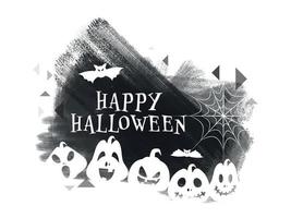 Happy Halloween Text with Spooky Pumpkins, Spider Web, Flying Bats and Black Brush Stroke on White Background. vector