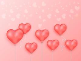 Glossy Heart Balloons on Light Red Background. vector