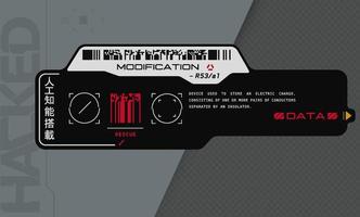 Cyberpunk decal. Vector sticker, label in futuristic style. Inscriptions and symbols, Japanese hieroglyphs for AI controlled, warning.